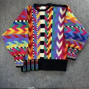 Vtg Maggie White Handmade in England Pure Wool Chevron Cardigan Knit Sweater BIN